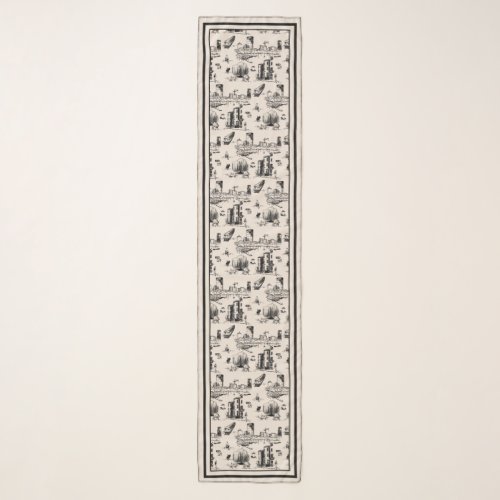 Boston Toile Black and Cream Long Scarf