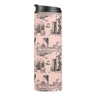Boston Toile Black and Pink Thermal Tumbler