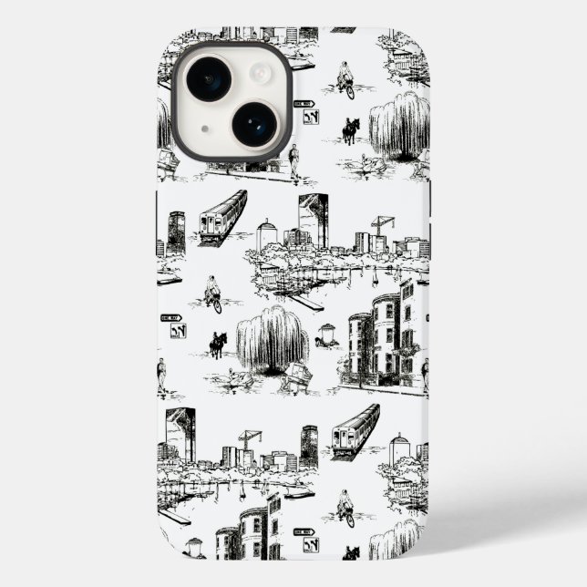 Boston Toile Black and White Phone Case (Back)