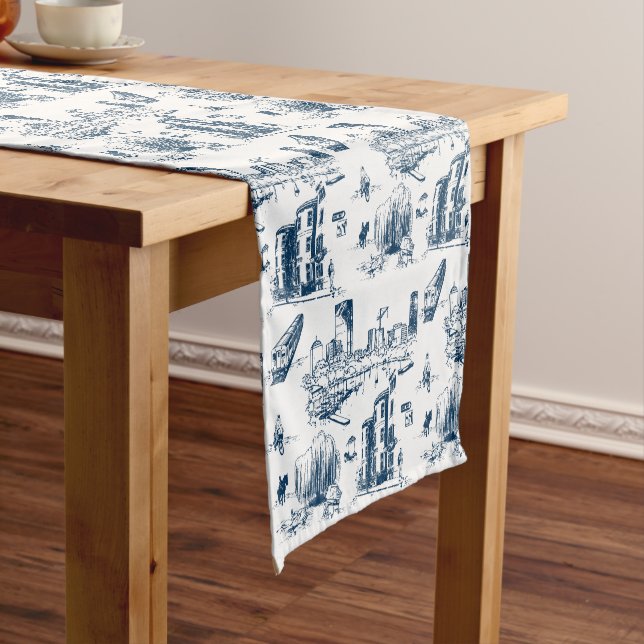 Boston Toile Black and White Short Table Runner (In Situ)