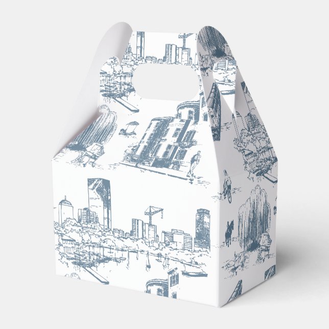 Boston Toile Blue Favor Boxes (Front Side)