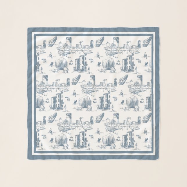 Boston Toile Blue Square Scarf (Front)