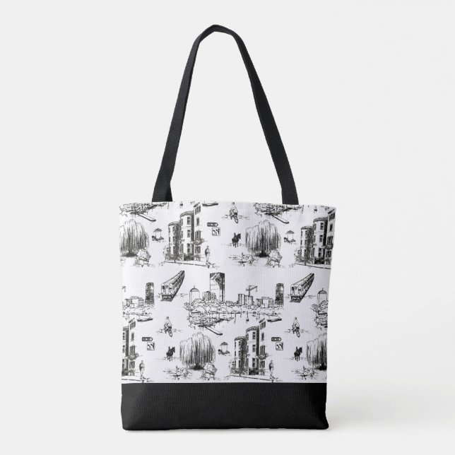 Boston Toile Colorblock Tote Bag (Back)