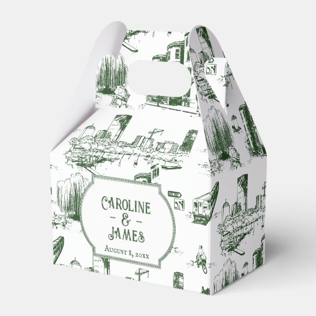 Boston Toile Evergreen Personalized Favor Box (Front Side)