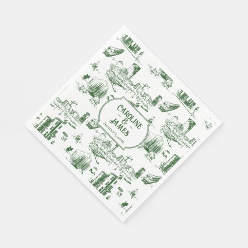 Boston Toile Forest Green Custom Paper Napkins