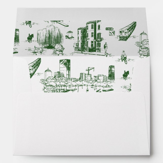 Boston Toile Forest Green Personalized Envelope (Back (Bottom))