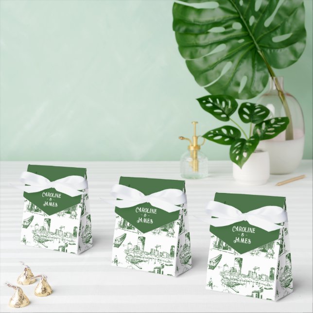 Boston Toile Forest Green Personalized Favor Box (Multiple)
