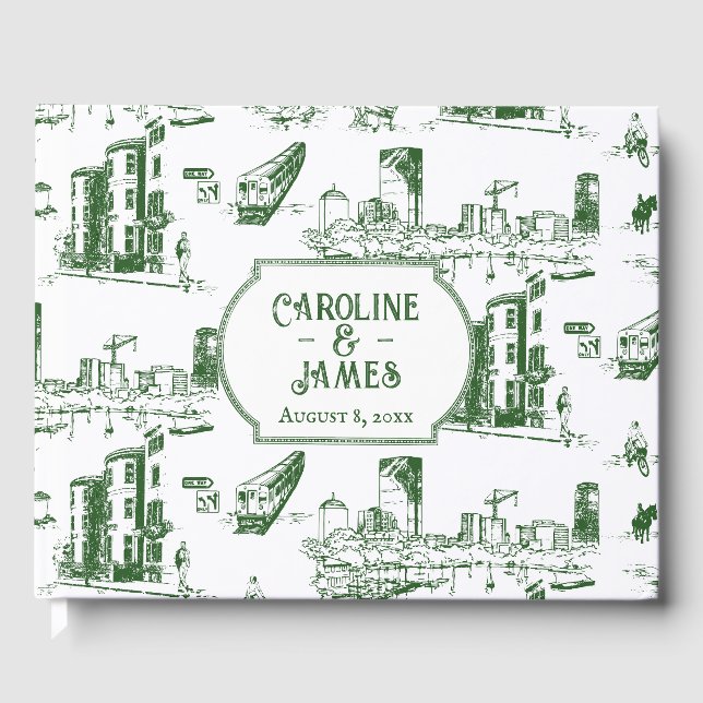 Boston Toile Forest Green Personalized Guest Book (Front)