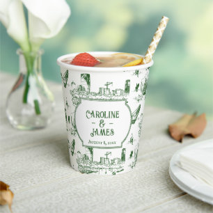 Boston Toile Forest Green Personalized Paper Cup