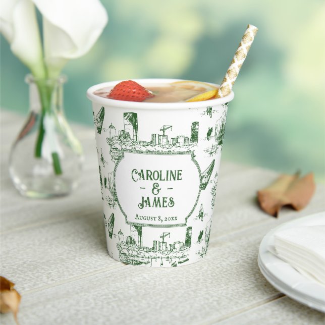 Boston Toile Forest Green Personalized Paper Cup (Insitu)