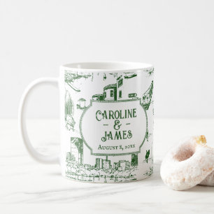 Boston Toile Forest Green Personalized Wedding Coffee Mug