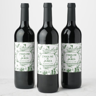 Boston Toile Forest Green Personalized Wine Label
