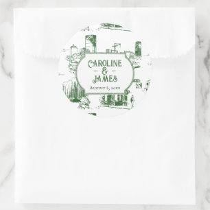Boston Toile Forest Green Wedding Custom Sticker