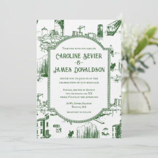 Boston Toile Forest Green Wedding Invitation