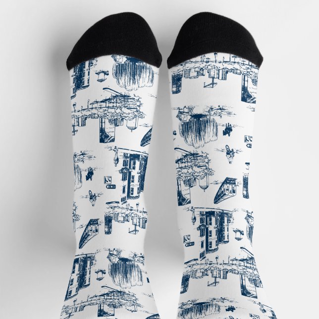 Boston Toile Navy and White Socks (Top)