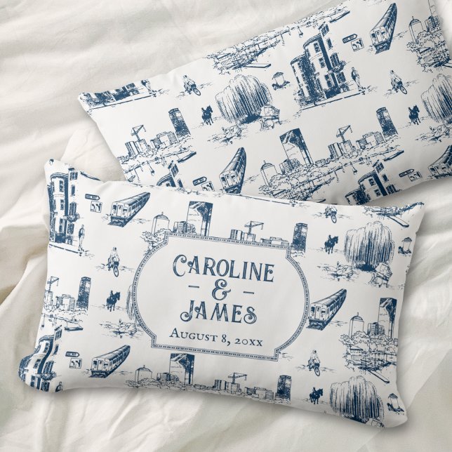 Boston Toile Navy Blue Throw Pillow (Creator Uploaded)