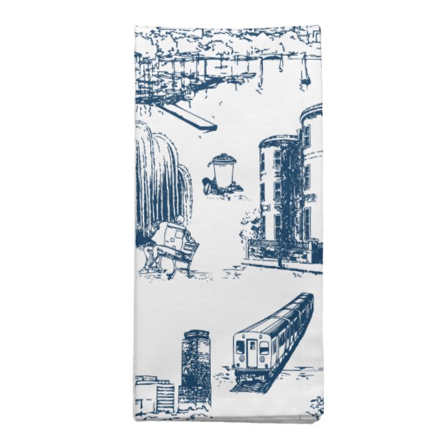 Boston Toile Navy Cloth Napkin (Folded)
