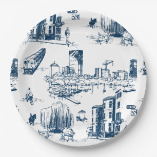 Boston Toile Navy Paper Plates