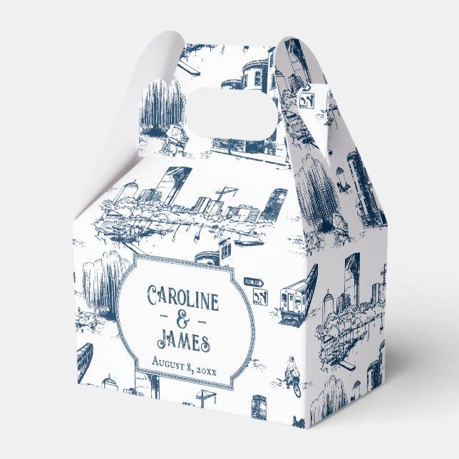 Boston Toile Navy Personalized Favor Box (Front Side)