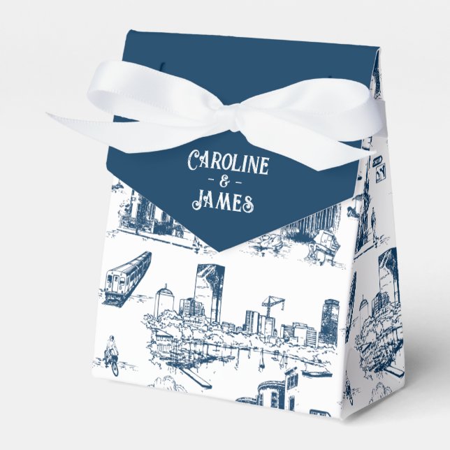Boston Toile Navy Personalized Favor Box (Front Side)