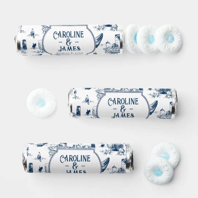 Boston Toile Navy Personalized Wedding Favor Mints (Assorted)