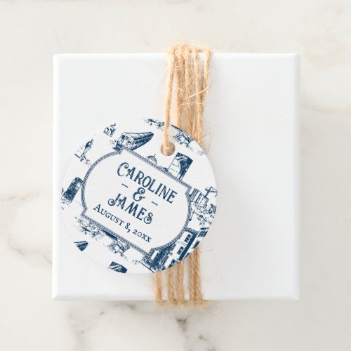 Boston Toile Navy Personalized Wedding Favor Tag