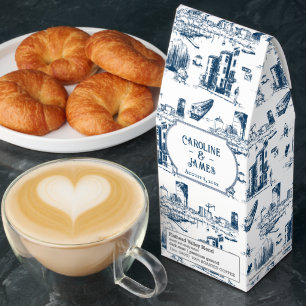 Boston Toile Navy Personalized Wedding Gift Bag Roasted Coffee