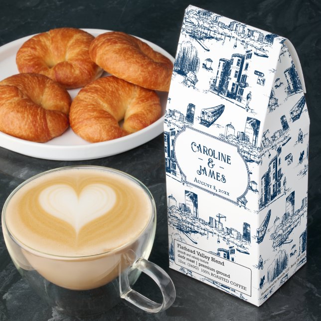 Boston Toile Navy Personalized Wedding Gift Bag Roasted Coffee (Breakfast)