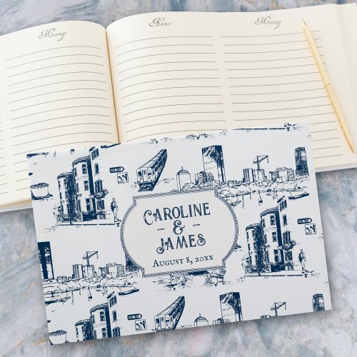 Boston Toile Navy Personalized Wedding Guest Book