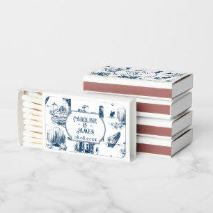 Boston Toile Navy Personalized Wedding Matchboxes