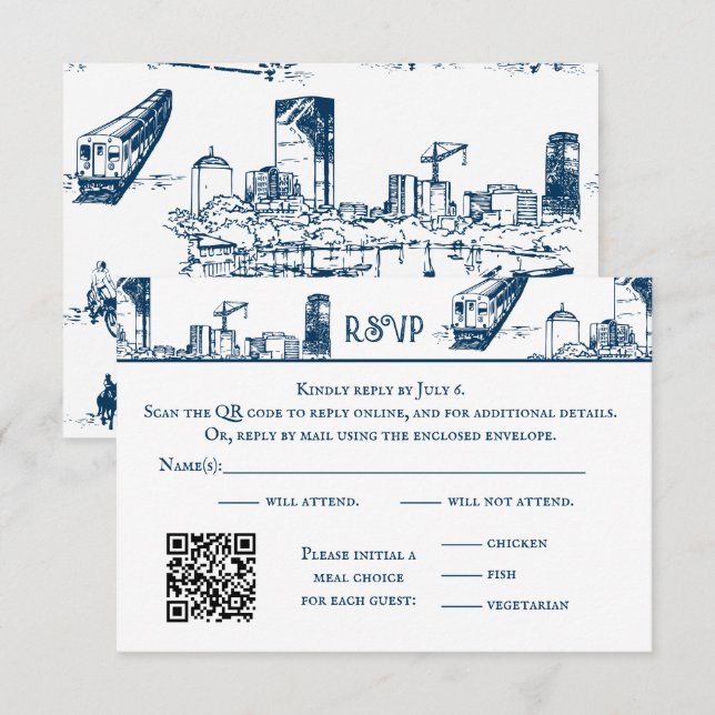 Boston Toile Navy RSVP Card (Front/Back)