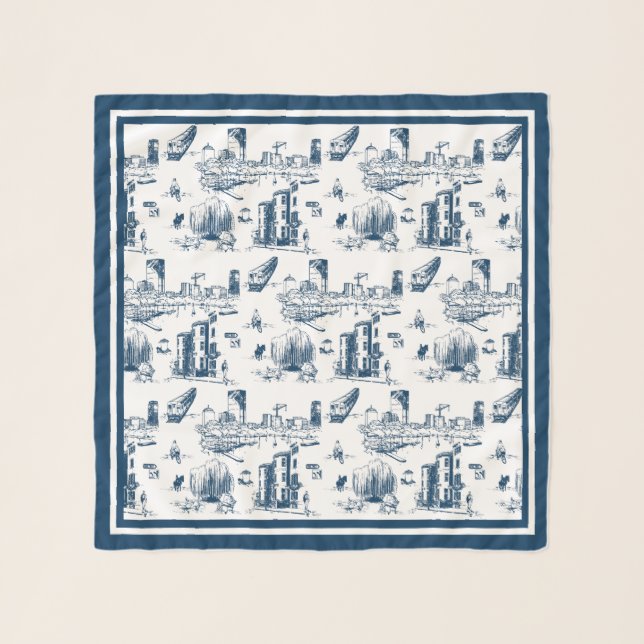 Boston Toile Navy Square Scarf (Front)