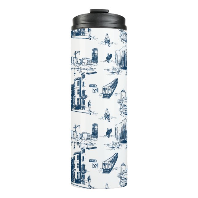 Boston Toile Navy Thermal Tumbler (Front)