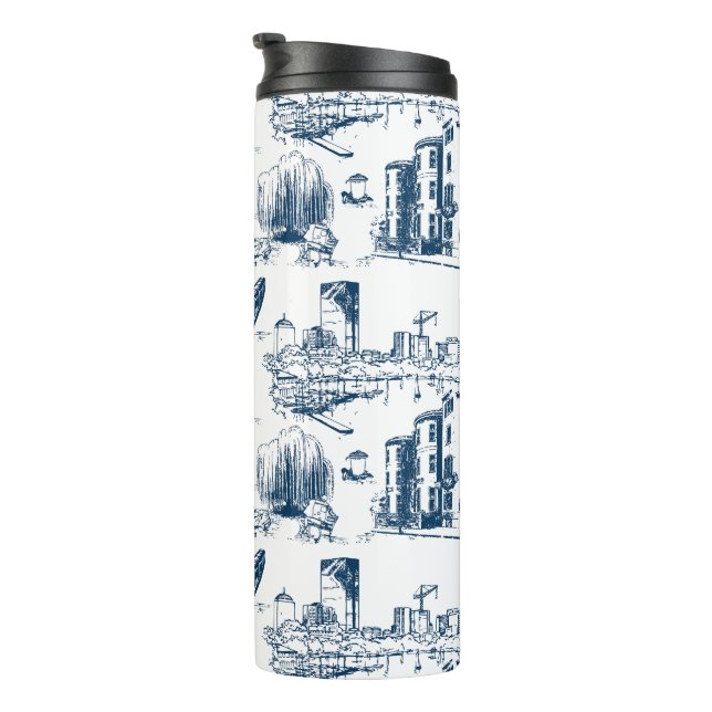 Boston Toile Navy Thermal Tumbler (Rotated Right)