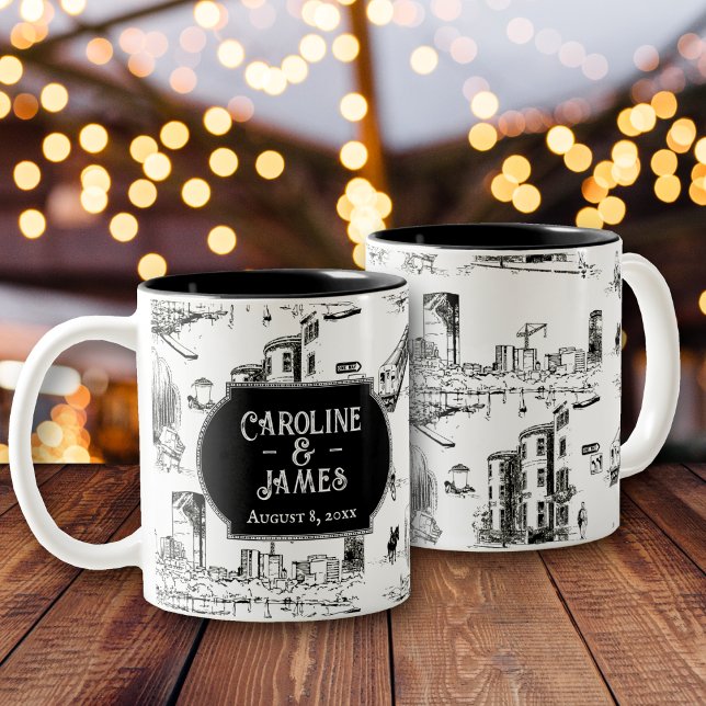 Boston Toile Personalized Wedding Date Mug (Creator Uploaded)