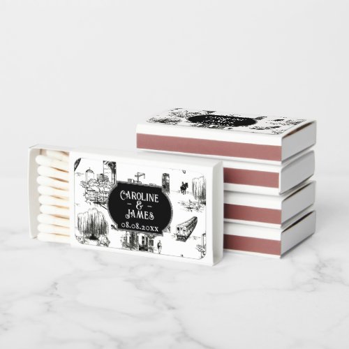 Boston Toile Personalized Wedding Matchboxes