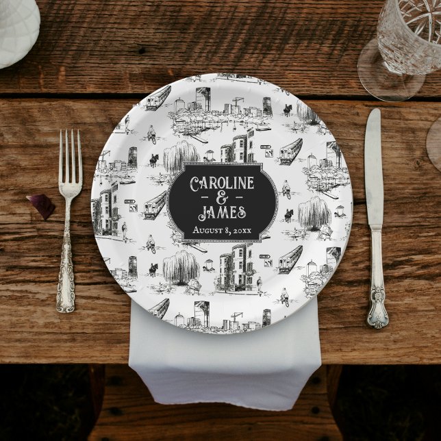 Boston Toile Personalized Wedding Paper Plate (Creator Uploaded)