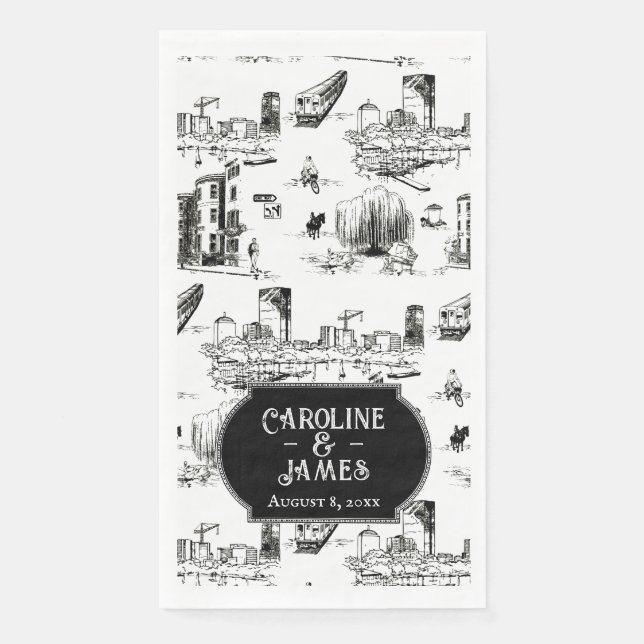 Boston Toile Personalized Wedding Paper Towels (Front)