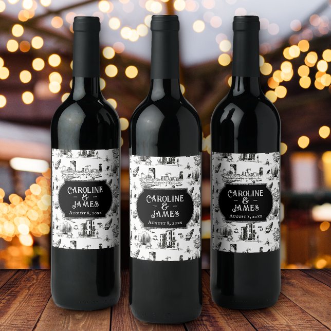 Boston Toile Personalized WeddingDate Bottle Label (Creator Uploaded)