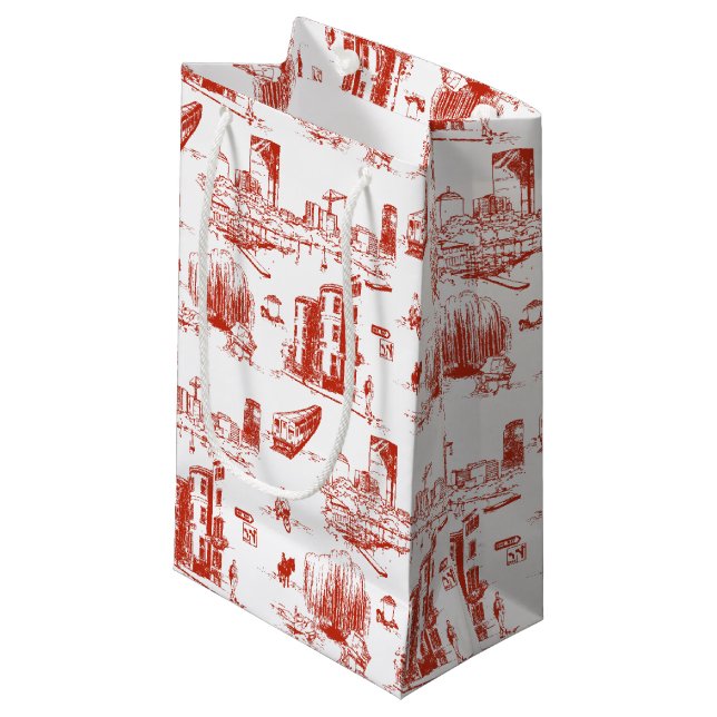 Boston Toile Red Gift Bag (Front Angled)