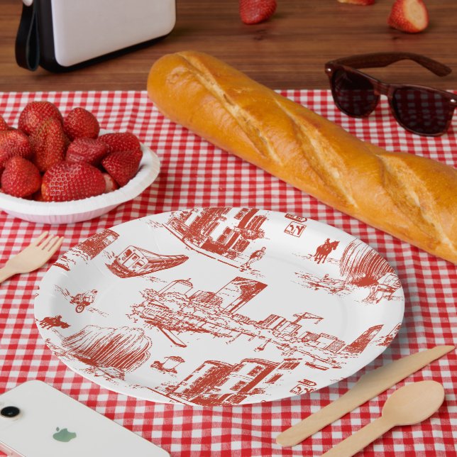 Boston Toile Red Paper Plates (Picnic)