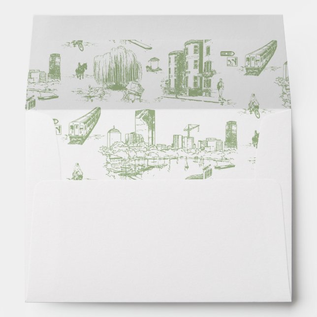 Boston Toile Sage Green Personalized Envelope (Back (Bottom))