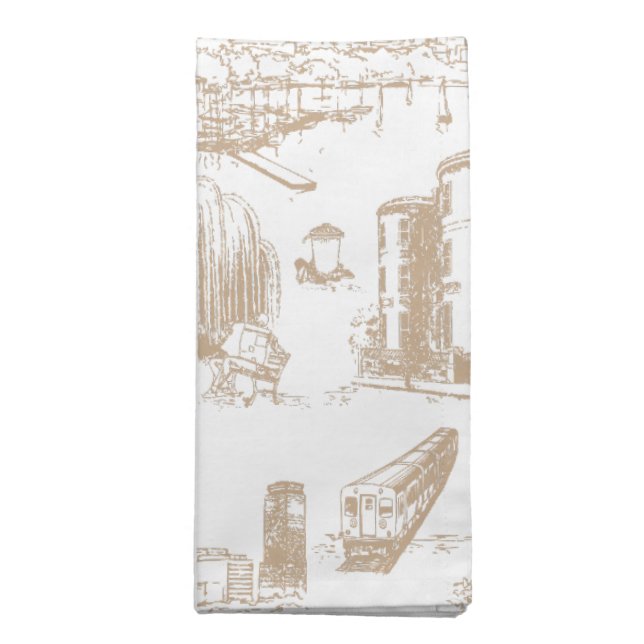 Boston Toile Tan and White Cloth Napkin (Folded)