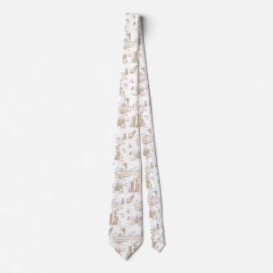 Boston Toile Tan and White Neck Tie