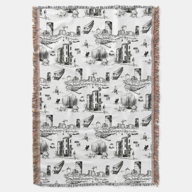 Boston Toile Throw Blanket (Front Vertical)