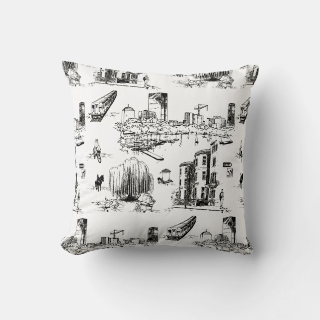 Boston Toile Throw Pillow (Front)