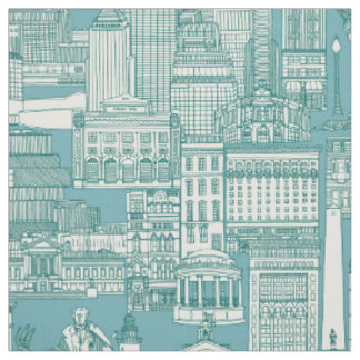 Boston toile viridian turquoise blue fabric