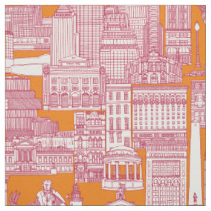 Boston toile viva magenta satsuma orange fabric