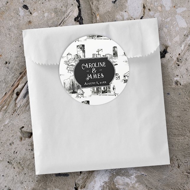 Boston Toile Wedding Personalized 3" Sticker (Creator Uploaded)