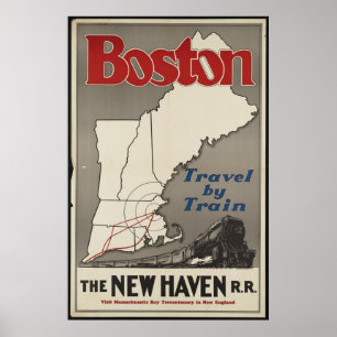 Boston Train Vintage Travel Poster Ad Retro Prints